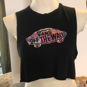 Vans Off The Wall cropped muscle tank-floral logo. Super cute fit.